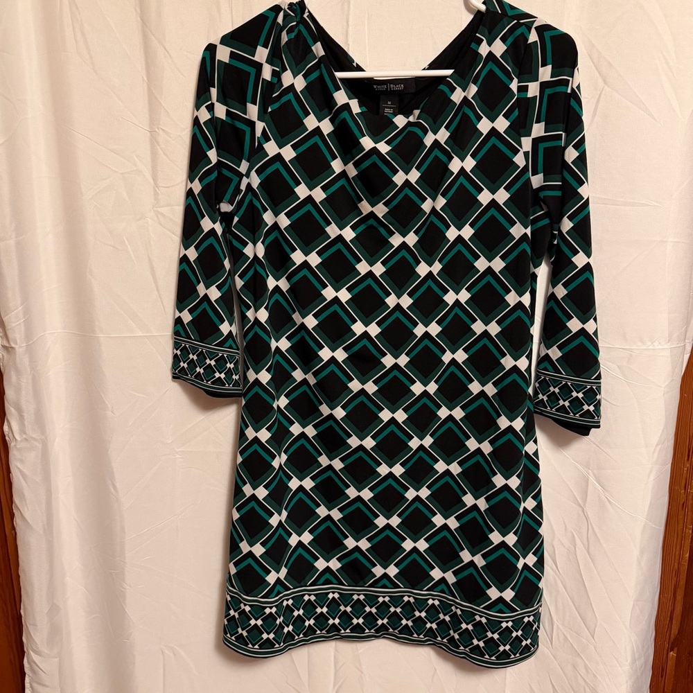 White House Black Market Black and Green Geometric Dress